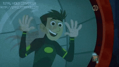 a cartoon character is smiling and waving while looking through a window