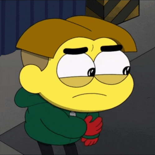a cartoon character with a green hoodie and red gloves
