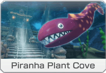 a picture of a piranha plant cove with a picture of a shark in the background
