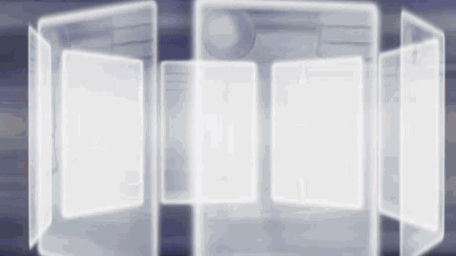 a row of clear boxes are moving in a circle