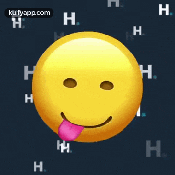 a smiley face with a pink tongue sticking out surrounded by letters h.