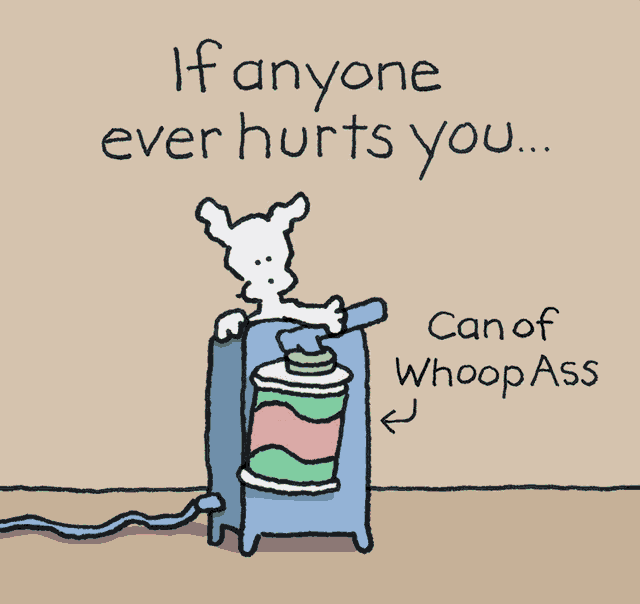a cartoon of a dog holding a can of whoopass
