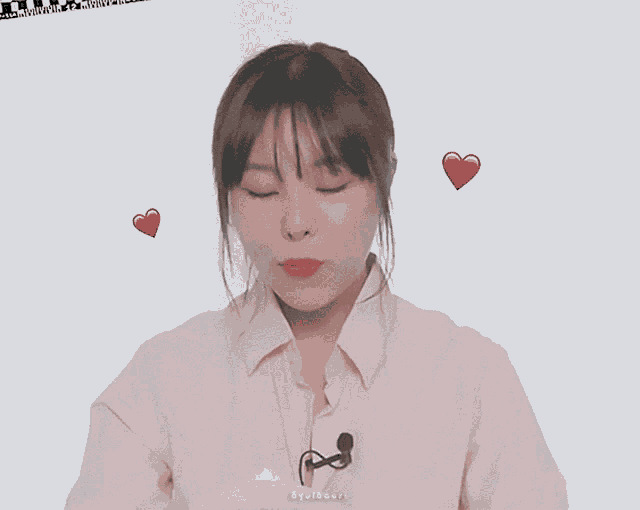 a woman with her eyes closed is surrounded by red hearts and the name devilbeast is on the bottom