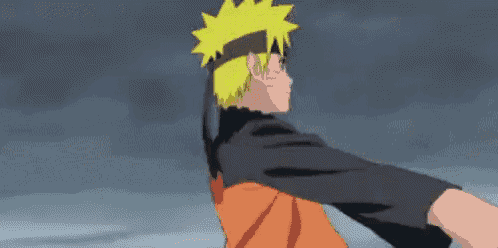 a cartoon character is standing in the rain with his arms outstretched and a yellow hairband on his head .