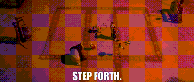 a panda bear is standing next to another panda bear and says `` step forth . ''