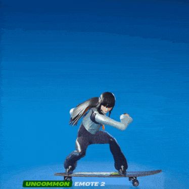 a person riding a skateboard with the words uncommon emote 2 on the bottom right