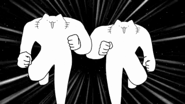a black and white drawing of two cats with their faces drawn on them