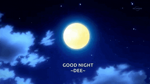 a full moon in a night sky with the words good night dee below it