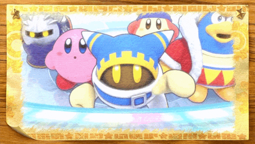 a drawing of a group of cartoon characters including kirby