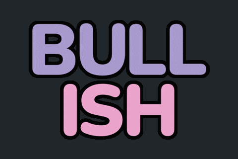 a black background with purple and pink text that says bullish