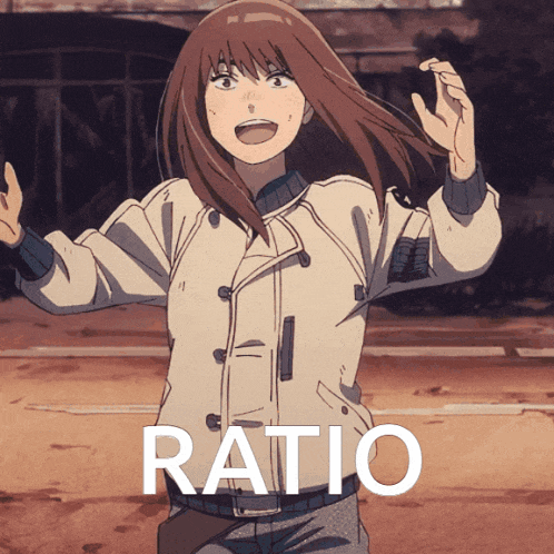 a picture of a girl with the word ratio written on it