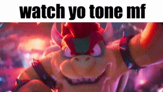 a picture of a cartoon character with horns and the words `` watch yo tone mf '' on it .