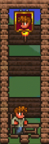 a cartoon character is standing in front of a brick wall with a picture on it