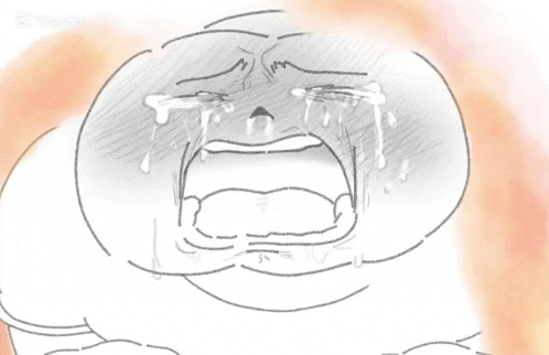 a black and white drawing of a person crying with tears running down their face .