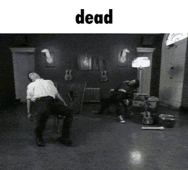a black and white photo of a room with the word dead above it
