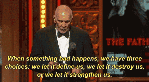 a man in a tuxedo is giving a speech about the path
