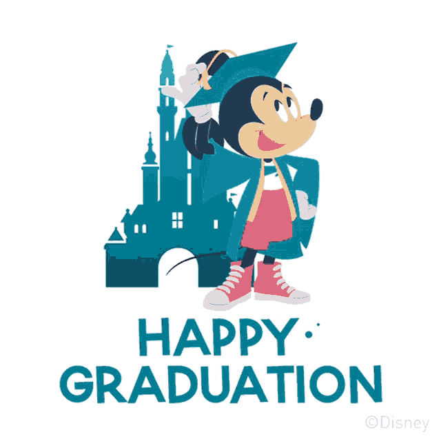 a cartoon of mickey mouse in a graduation cap and gown
