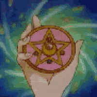 a pixelated image of a hand holding a circular object with the year 1991 on it