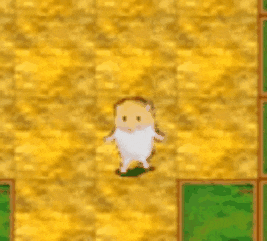 a cartoon hamster is standing on a yellow tile floor .