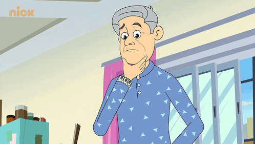 a cartoon drawing of a man pointing up with the nick logo in the background