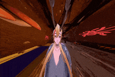 a computer generated image of a girl with long blonde hair standing in a tunnel