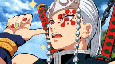 a cartoon character is holding a red and green sword in his hand