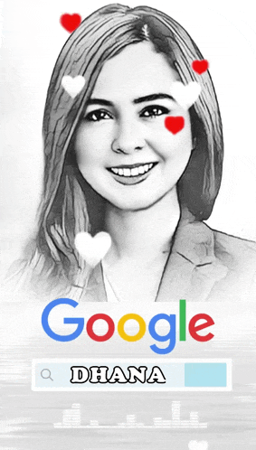 a black and white drawing of a woman with hearts on her face and the name google dhana
