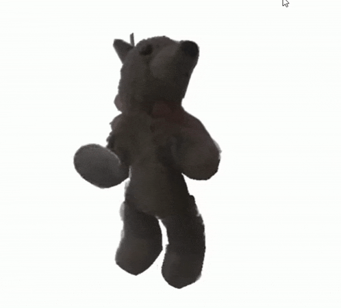 a teddy bear with a white arrow pointing to the left