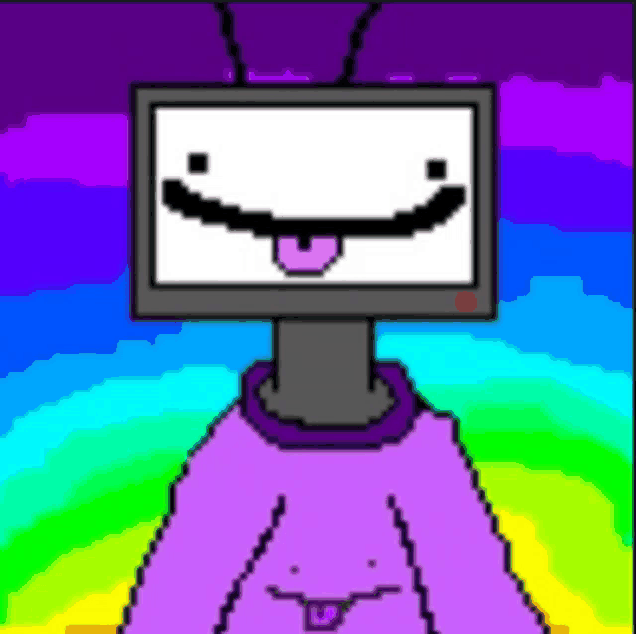 a pixel art drawing of a tv with a smiley face on it