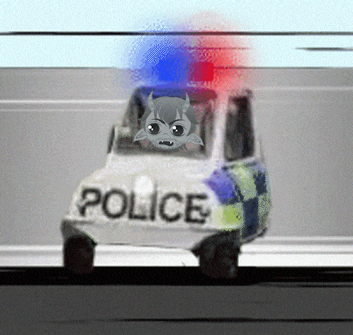 a police car with a devil in the back