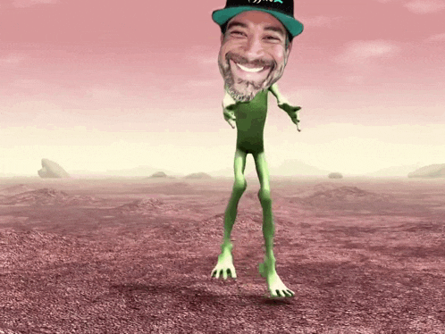 a cartoon of a man with a beard and a hat that says ' dj ' on it