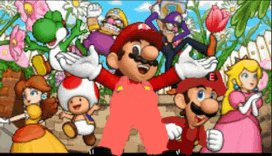 a group of cartoon characters including mario and his friends