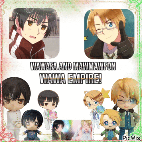 a collage of anime characters with the words wawafa and mawmawfon wawa empire at the top