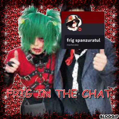 a picture of two people with the words frig in the chat on it