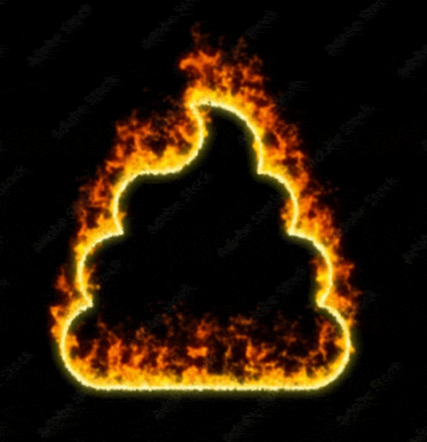 a silhouette of a poop on fire on a black background .