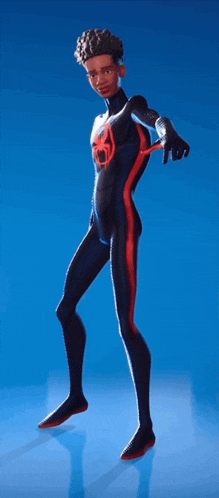a cartoon character in a black and red spider man suit