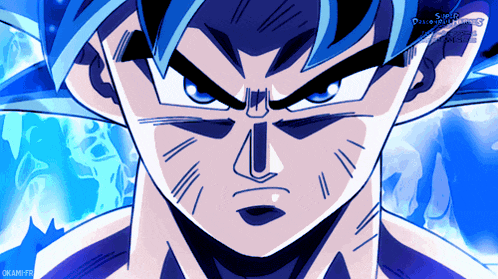 a close up of a person 's face with the words super dragon ball heroes written on the bottom