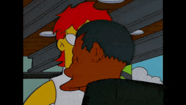 a cartoon of a man and woman kissing under a bridge