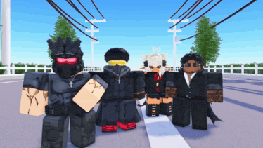 a group of roblox characters pose for a picture