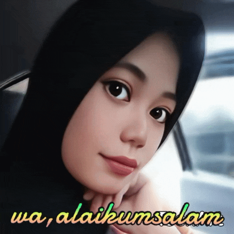 a woman wearing a hijab is sitting in a car with the words wa alaikumsalam written above her