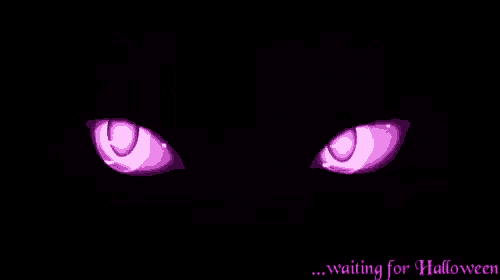 a pair of purple eyes with the words " waiting for halloween " underneath