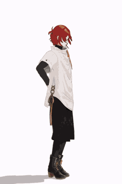 a girl with red hair is dancing in a white shirt