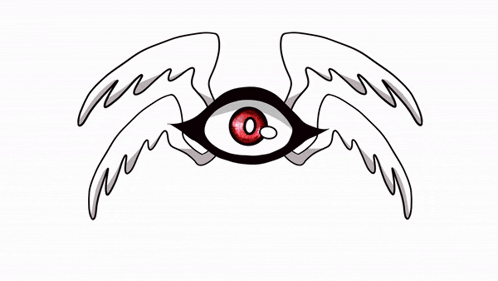 a drawing of a spider with wings and an eye