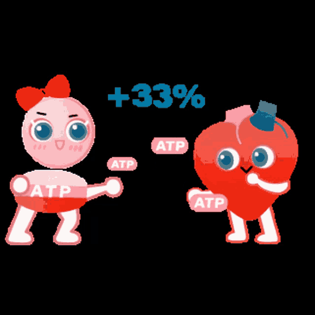 a cartoon of a heart and a cartoon of a woman with atp written on her chest