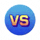 a blue circle with the words `` vs '' on it