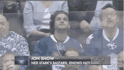 jon snow is sitting in the stands watching a hockey game and says ned stark 's bastard knows not