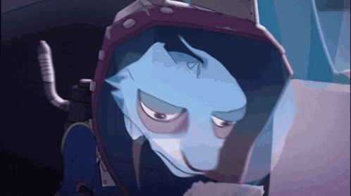 a cartoon character is wearing a helmet and looking at a piece of paper