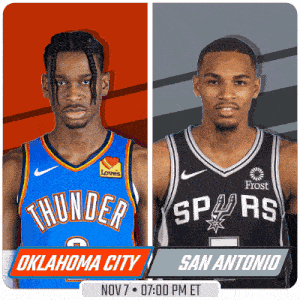 two basketball players from oklahoma city and san antonio on a poster