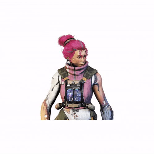a woman with pink hair is wearing a sweater and vest