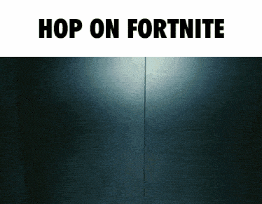 a picture of an elevator with the words hop on fortnite below it